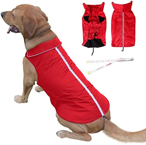 PETCEE Waterproof Winter Jacket for Large Dogs,Soft Fleece Lined Windproof Dog Coat for Winter,Pet Dog Vest for Cold Weather-2 Layer (Red XXXL)