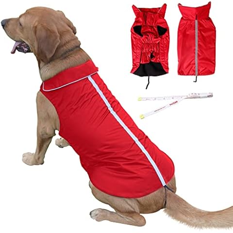 PETCEE Waterproof Dog Jacket, Dog Winter Jacket Reflective Lofty Dog Coat Polyester Fleece Lined Pet Dog Jacket Vest for Medium Large Dogs-2 Layer (Red L) Cover