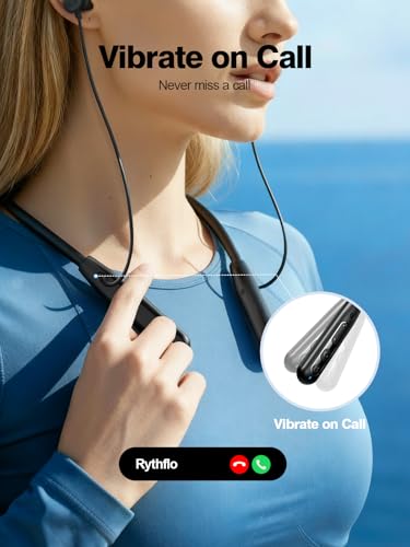 Rythflo Neckband Bluetooth Headphones, ENC IPX7 Sweatproof Sport Earbuds with AI-Enhanced Mic Vibration Call Alert, 50H Playtime Deep Bass Wireless Waterproof Earphones for Work Running Workout Gym - Image 3