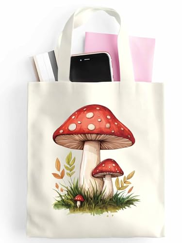 Canvas Tote Bags,Grocery Shopping Cloth Bag Wild Mushroom Reusable Shoulder Bags Tote Bag for Travel Work Gym2