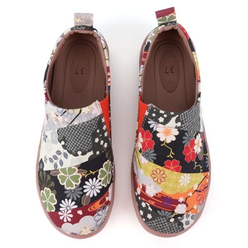 Women's Art Painted Canvas Loafers Slip On Sneaker with Orthopedic Arch Support Lightweight Travel Shoes Comfort Soft Casual Walking Shoes