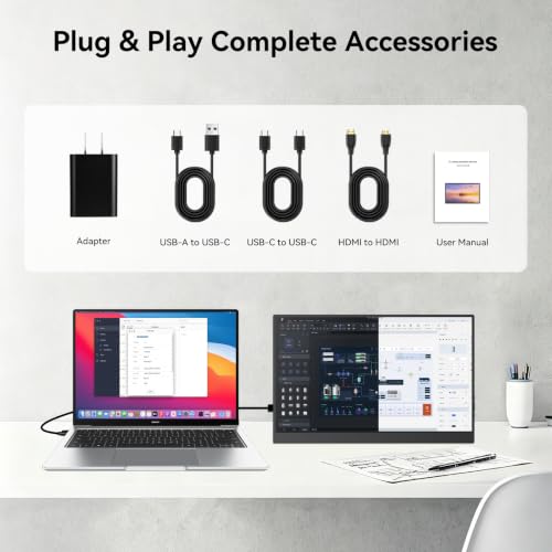 Image of JUSTTHINK 13.3 Inch Portable Monitor, 1366x768 HD USB-C HDMI Display | 200 Nits 60Hz 16:9 Travel Monitor for Laptop PC Phone MAC Xbox PS5, Second Screen with Stand