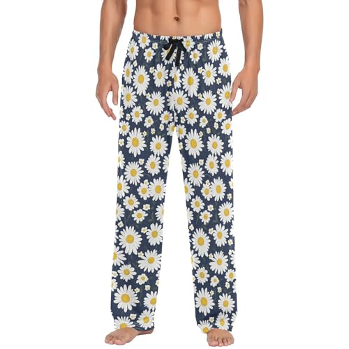 White Daisy Men’s Pajama Bottoms Soft Lightweight Lounge Pants with Elastic Drawstring Waist3