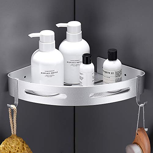 GERUIKE Estanteria Ducha sin Taladros Estanteria Baño Ducha Rinconera Estantería de Esquina para Baño Ducha Aluminio Acabado Mate Plata