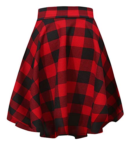 Image of EXCHIC Women's Casual Stretchy Flared Mini Skater Skirt Basic A-Line Pleated Midi Skirt