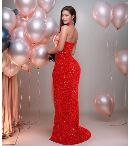 Image of Jigfar Women Sexy Elegant Rhinestone Mesh See Through Party Club Night Split Bodycon Formal Maxi Dress