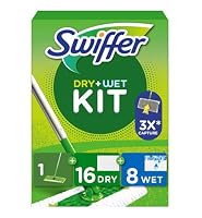 Swiffer Bodenwischer Dry & Wet Starter-Set, 1 Stab, 16 Trockene, 8 Feuchte Bodentücher, Für Eine Schnelle & Einfache Reinigung von Hartböden – Ansicht 1