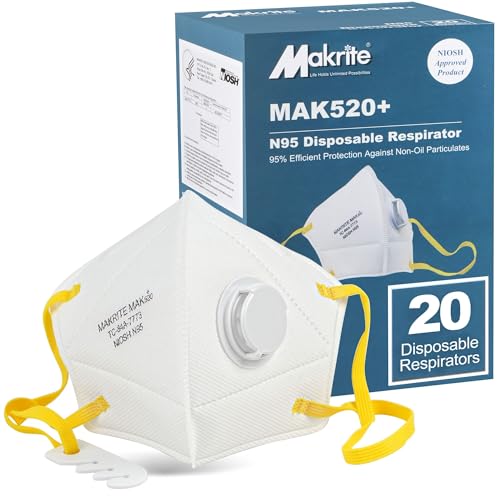 LotFancy N95 Mask, 20PCS, NIOSH Particulate Respirator with Breathing Valve, N95 Face Mask for Construction, Cleaning, Disposable Air Filter Masks against Dust, Pollution, Particle, Smoke