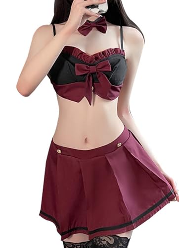 MIZSPISE Schulmädchen Dessous Set Sexy Cosplay Kostüm JK Studenten Reizwäsche Niedlich Minirock Faltenrock Oberteil Kurz Sommer Mädchen Outfit...
