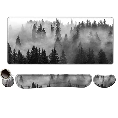 ToLuLu Erweitertes Gaming-Mauspad, Memory-Schaum, ergonomische Tastatur, Maus, Handgelenkauflage, große Schreibtischunterlage mit genähten Kanten (35,x 39.4 cm), Spiel, nebliger Dschungel