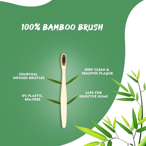 Image of Pack-20 Sustainable Eco-Friendly Organic Bamboo Toothbrush and Toothpaste Sachet, Natural Flavor, Oral Care Biodegradable & Non-Toxic Hotel Dental Kit For Rooms