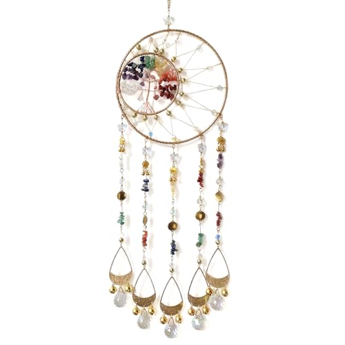 RAGKUU Attrape-rêve arbre de vie coloré - Pendentif cristal