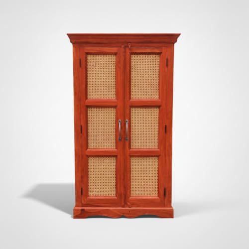Image of APRODZ Mojo Sheesham Wood Two Door Cane Wardrobe (Sheesham Wood - Honey)