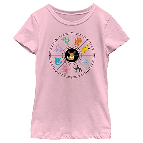 Fifth Sun Pokemon Eevee Evolution Tarot Card Girls Tshirt - Vibrant Short Sleeve Tee for Fans - Casual Wear Design Light Pink