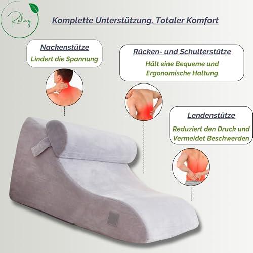 Relivy - Lesekissen mit Memory-Schaum | Ergonomisches Rücken- & Keilkissen für Bett, Sofa & Couch | Orthopädisches Stützkissen gegen Rückenschmerzen & Verspannungen