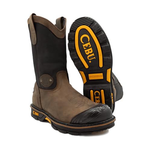 CEBU Men's HL200 Soft Toe Work Boots - heavy duty, comfortable, breathable, leather, oil and acid resistant, for warehouse, utility, manufacturing, drivers and more, 10 inch, pull on boots2