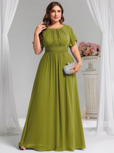 Image of Ever-Pretty Plus Elegant Formal Dresses for Curvy Women Round Neck Short Sleeves Chiffon Bridesmaid Mother of The Bride Dress
