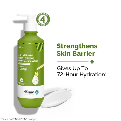 Image of The Derma Co 1% Hyaluronic Daily Hydrating Body Serum-Lotion | 72 Hours Hydration | Ectoin, 5 Ceramides & PENTAVITIN | Lightweight & Non-sticky | Strengthen's Skin Barrier | Power of 4 Hydrators -400ml
