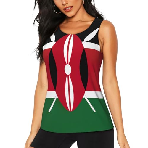 Camiseta sin mangas con estampado de bandera de Kenia para mujer, camiseta de yoga atlética, camiseta sin mangas de secado rápido para gimnasio, Negro -, M