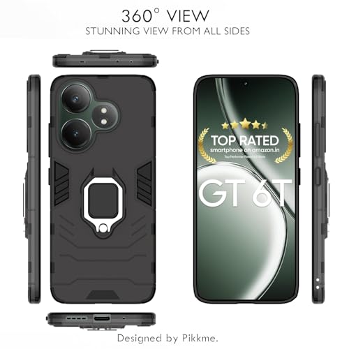 Image of Pikkme D5 Tough Armor Back Cover | 360 Protection Case | Ring Holder Stand Bumper Case for Realme GT 6T 5G / GT Neo 6 SE 5G (Black)