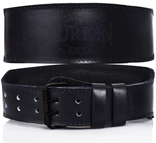 Image of Aurion by 10Club Premium Genuine Leather Weight Lifting Belt-Small | HeavyDuty Powerlifting Belt | Body Fitness And Gym Back Support Weightlifting Belt | Unisex | Adjustable Buckle | Full Black