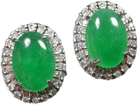 White Gold Plate Icy Green JADE Earrings Earring Cabochon Diamond Imitation 100446