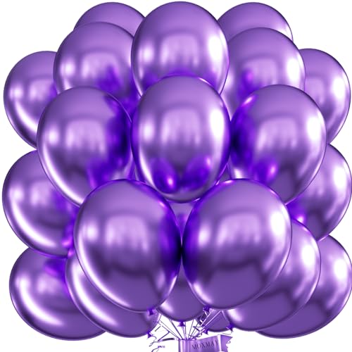 Image of Metallic Purple Balloons 12inch, 50Pcs Chrome Purple Party Balloons | 3.2g Latex Balloons for Women Birthday Wedding Baby Shower Graduation Party Decorations