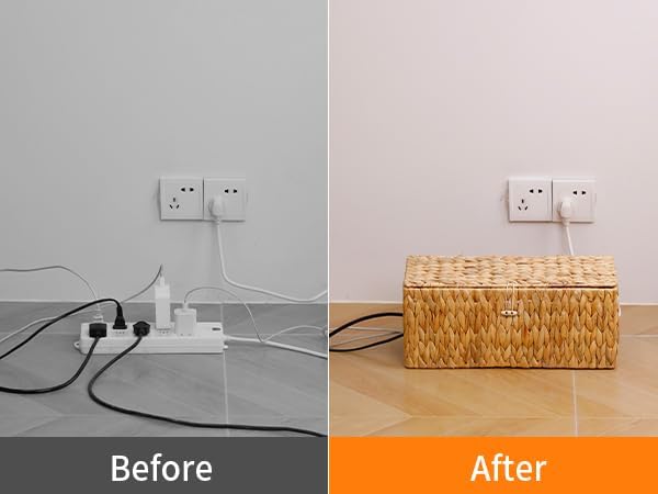 Miniatura 7 de Caja de organización de cables, organizador de cables decorativo de jacinto de agua tejido a mano, 2 ranuras laterales abiertas, caja de cables de