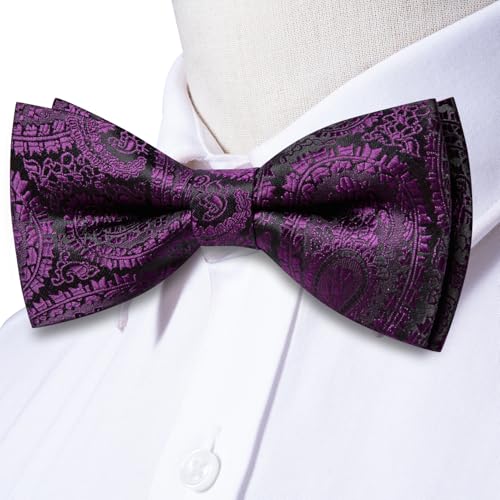 Image of Hi-Tie Bow Ties for Men Pre-Tied Pocket Square with Cufflinks Mens Bowtie Sets for Wedding Formal Party