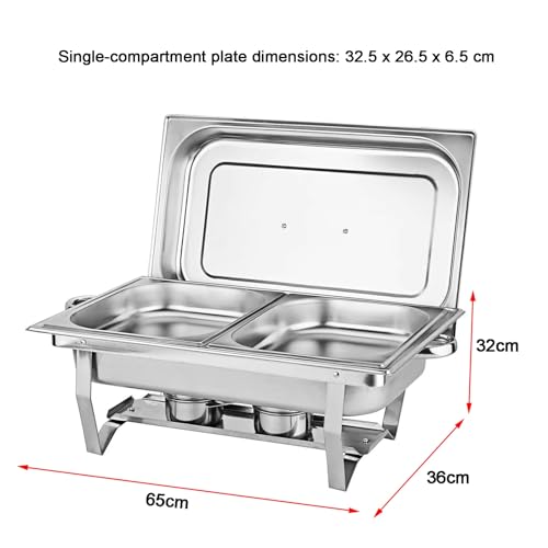 Juego de platos para bufé, calentador de alimentos rectangular de acero inoxidable y bandeja para servir, duradero y elegante, ideal para catering y eventos, 6,5 cm de profundidad, recipiente para