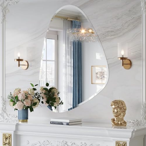 Image of Creative Arts n Frames 18x24 inch 5mm Thick Beveled Smooth Edges Frameless Wall Mount HD Mirror Home Office Hotel Decor for Living Restroom Bedroom Bathroom (Irregular Shape 18x24 HD Mirror)