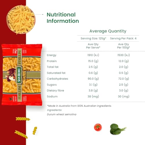 Image of San Remo Fusilli Pasta 500g | | High Protein & Fibre | Vegetarian | Quick Cooking| Non-Sticky | Authentic Italian Taste (Pack of 3)