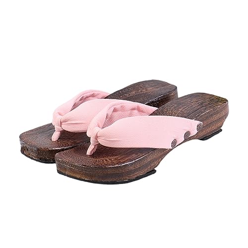 Sabots d'été femme en bois rose pâle HANABASS antidérapants