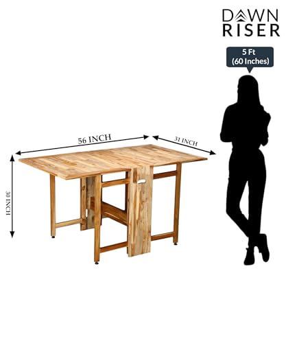 Image of Two-Side Folding Teakwood Table - Space-Saving Design, Sturdy Build, Adjustable Levelers, Multi-Purpose Dining, Work, Study, Easy Assemble, Compact Indoor Outdoor Use - DIY Model - Natural - Dawnriser