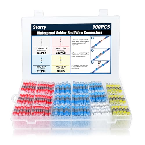 900pcs Waterproof Solder Seal Wire Connectors - Heat Shrink Wire Connectors 26-10 AWG,Solder Butt Connectors Heat Shrink for Marine Automotive Trailer RV Boat Truck Wiring