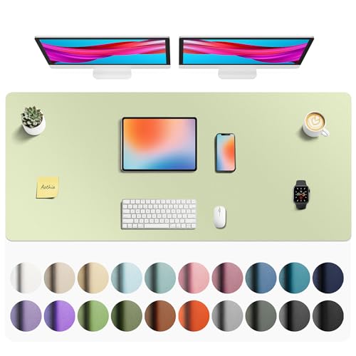 Image of Aothia Faux Leather Desk Mat - Non-Slip PU Leather Desk Blotter, Waterproof Writing Surface, Large Desk Pad for Office & Home (Grass Green, 55 inch x 24 inch)