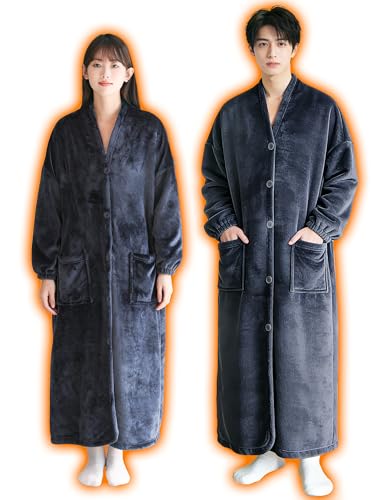 [Gemarwel] 着る毛布 冬【厚さが33.3％アップ +6℃】 吸湿発熱 暖かい 防寒 男女兼用 ガウン ルームウェア 着るブランケット パジャマ 洗える 乾きやすい (M，ネイビー) - Gemarwel - 商品画像