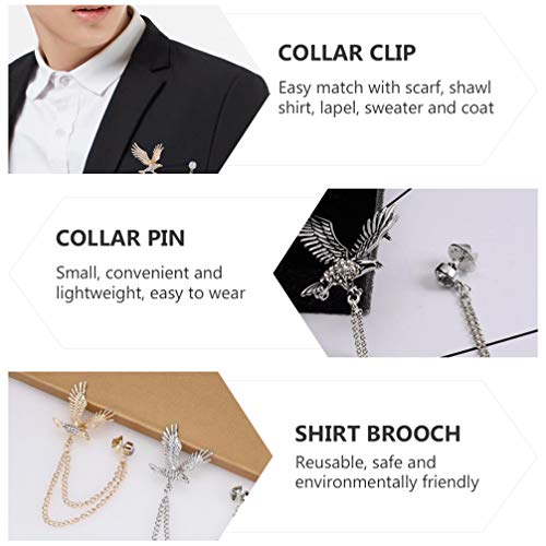 Amosfun 2Pcs Mens Águia Broche Pin Lapel Emblema Pendurado Cadeias Colarinho Broches Pin para O Tern