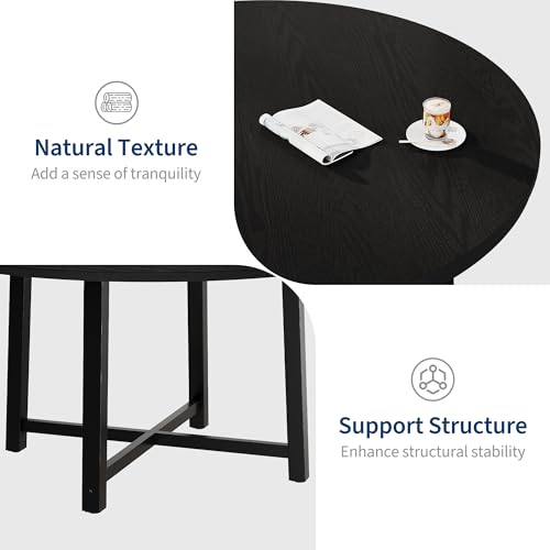 Image of IDEALHOUSE 47 inch Round Dining Table for 4, Kitchen Dining Room Table with Sturdy Metal Frame, Wood Circle Kitchen Table for Space Saving -Black (No Chairs)