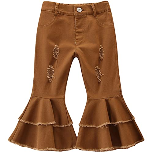 Baby Girl Bell Bottom Flared Jeans Ripped Trousers Ruffle Denim Jeans Skinny Pants Leggings