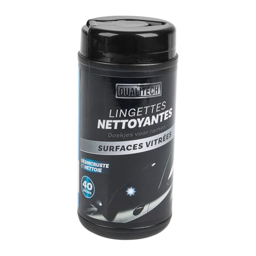 TURBOCAR - Lingettes Nettoyantes Voiture, 40 Lingettes Nettoyantes Surfaces Vitrées, Boîte Refermable, Douces et Non Abrasives, Noir, Sans Parfum
