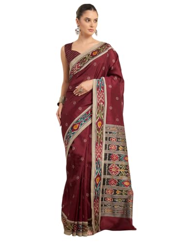Image of AKHILAM Women's Cotton Printed Ready To Wear Saree With Unstitched Blouse Piece