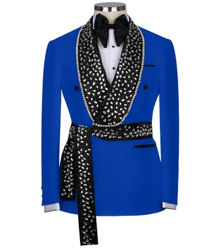 Men's Tuxedo Suit 2 Piece Slim Fit Shiny Rhinestone Mens Jacket Blazer for Dinner Party2
