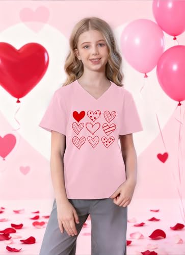 Image of LAZYCHILD Kids Valentine Shirt Girls Valentines Day Shirts Heart Graphic Long Sleeve Striped Tee Tops 5-14 Years