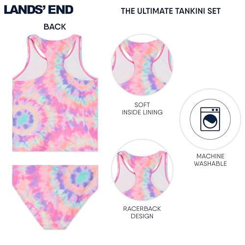 Image of Lands' End Girls' UPF 50+ Swim Bikini Bottom and Racerback Tankini Set