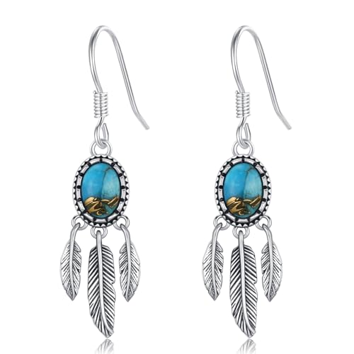 Natural Turquoise Earrings for Women Dangling 925 Sterling Silver Blue Vintage Native American Western Jewelry Women's Pendant Earrings Turquoise Gifts for Mother or Sister