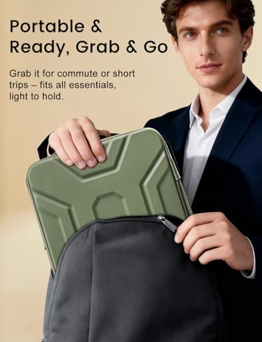 Image of DOMISO 14 inch Laptop Sleeve with Handle, Shockproof & Waterproof EVA Protective Laptop case, Hard Laptop Sleeve for 14 inch HP Dell Asus Lenovo Laptop, Green