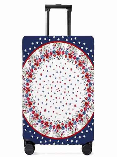 4th of July Flag Day Travel Luggage Cover, Watercolor Flowers Stars Anti-scratch Elastic Luggage Covers For Suitcase Protector, Washable Baggage Covers