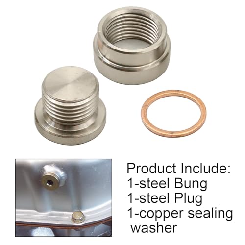 Image of SecosAutoparts Thread 18mm x 1.50, Steel Plug with Inner Hex Head Universal with Bung & Washer Kit, Stainless Steel, Transmission Sump Drain Plug (Weld in) Pack of 1