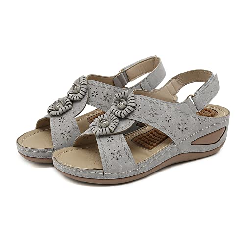 Orthopedic Sandals for Women,Summer Comfortable Walking Sandals with Arch Support,Embroidery Open Toe Wedges2